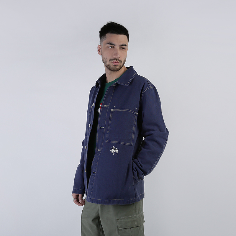 мужская синяя куртка Stussy Canvas Shop Jacket 115436-navy - цена, описание, фото 1